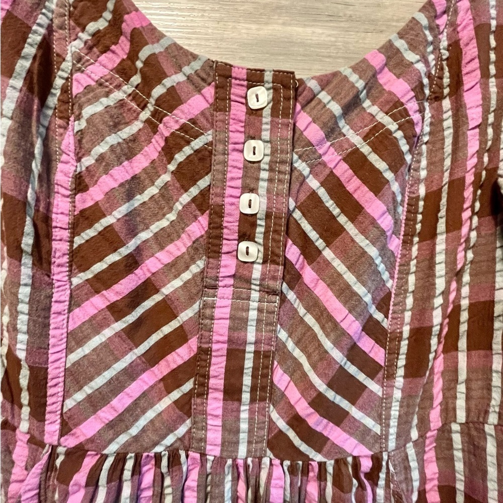 Free People Size Medium Tulie Plaid Midi Dress Boho Pink and brown plaid - Picture 11 of 16